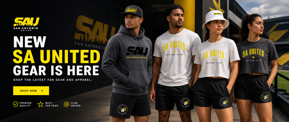 San Antonio United Soccer Club fan gear and athletic apparel hero banner