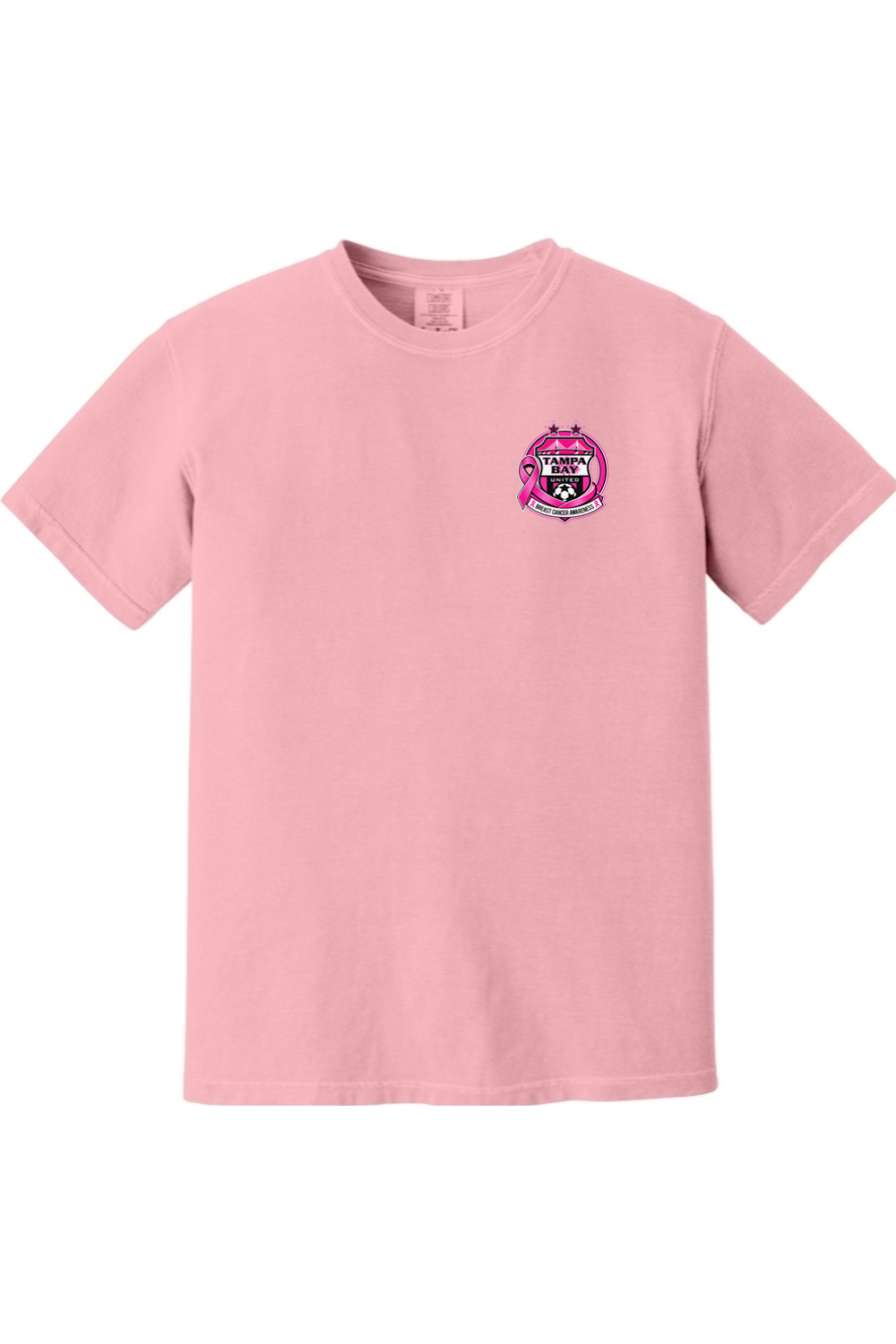 TBU x BCA pink Comfort Colors T-shirt in light pink, front view